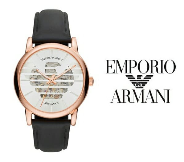 Emporio Armani Meccanico Skeleton Silver Dial Black Leather Strap Watch For Men - AR60031 - Image 7